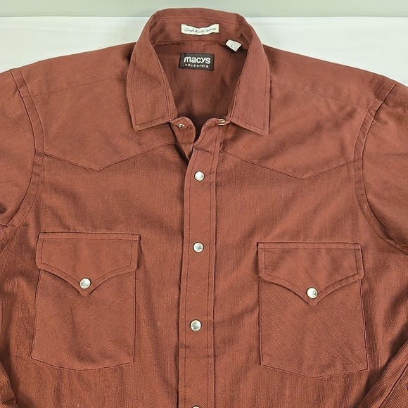 Vintage Western Pearl Snap Shirt Mens Size Large Macys Single Needle Burgundy - Picture 2 of 12